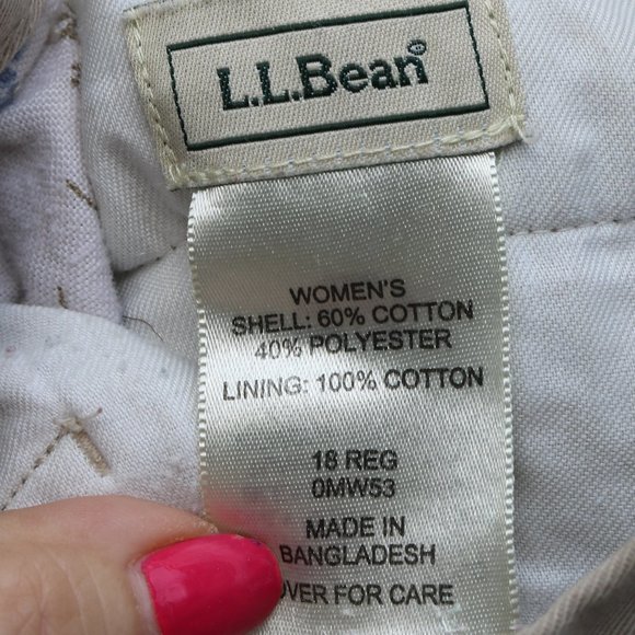 LL Bean Plus Size Classic Khaki Cotton Floral Flannel Lined Pants Sz 18 Reg - Picture 4 of 7